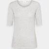 CLOSED Femme T-Shirt Basique Gris Clair Mélangé - T-Shirt Femme Élégant et Confortable