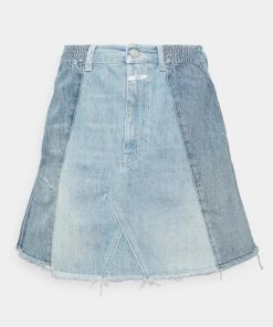 CLOSED Femme PATCHWORK SKIRT Minijupe Mid Blue - Jupe en Jean Patchwork Décontractée