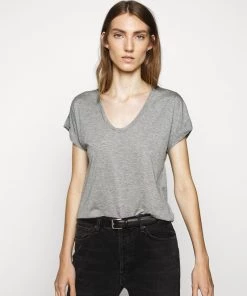 CLOSED Femme T-Shirt Soft V-Neck Basique Gris Heather Melange - Haut de Gamme