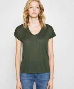 CLOSED Femme SOFT V NECK T-Shirt Basique Thyme - T-shirt Décontracté en Coton
