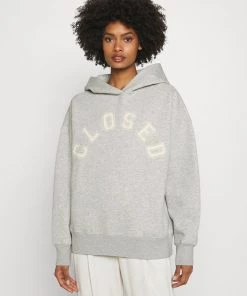 CLOSED Femme Sweatshirt à Capuche avec Logo Blanc sur la Poitrine - Gris