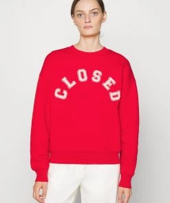 CLOSED Sweatshirt Femme à Col Rond avec Logo - Rouge