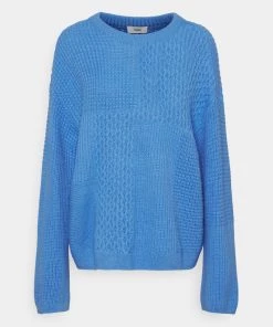 CLOSED Femme PATCHWORK CREW Pullover Placid Blue - Pull en laine douce et confortable
